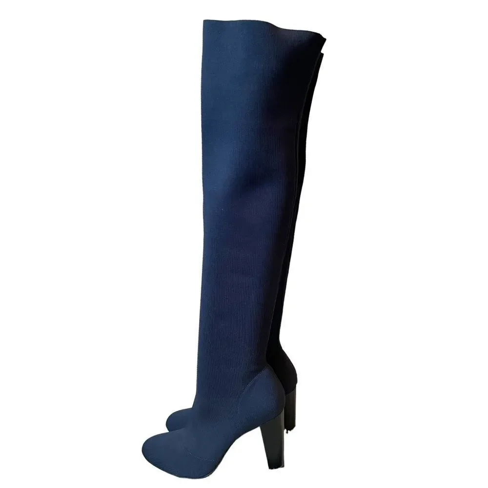 Charles By Charles David Simone Navy Blue Over-The-Knee Stretch Knit Boots